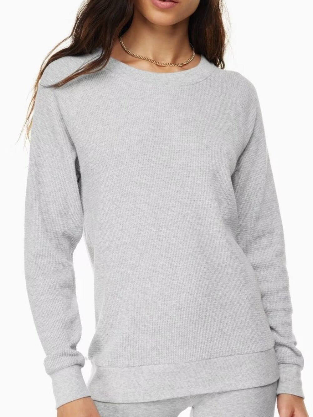 Aritzia TNA Waffle Raglan Longsleeve Sweater - Light Gray Size Medium